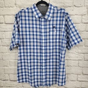 BLACK DOG Beachfront Collection Plaid Button Up Short Sleeve Men's Shirt Large